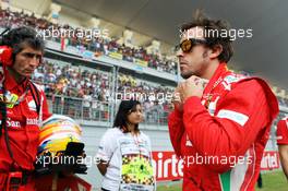 Fernando Alonso (ESP) Ferrari on the grid. 28.10.2012. Formula 1 World Championship, Rd 17, Indian Grand Prix, New Delhi, India, Race Day.