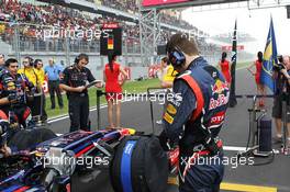 Red Bull Racing RB8 of Sebastian Vettel (GER) Red Bull Racing on the grid. 28.10.2012. Formula 1 World Championship, Rd 17, Indian Grand Prix, New Delhi, India, Race Day.