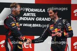 1st place Sebastian Vettel (GER), Red Bull Racing and 3rd place Mark Webber (AUS), Red Bull Racing  28.10.2012. Formula 1 World Championship, Rd 17, Indian Grand Prix, New Delhi, India, Race Day