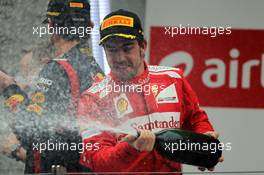 Fernando Alonso (ESP) Ferrari celebrates his second position on the podium. 28.10.2012. Formula 1 World Championship, Rd 17, Indian Grand Prix, New Delhi, India, Race Day.