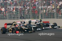 Romain Grosjean (FRA), Lotus F1 Team, Pastor Maldonado (VEN), Williams F1 Team and Bruno Senna (BRE), Williams F1 Team  28.10.2012. Formula 1 World Championship, Rd 17, Indian Grand Prix, New Delhi, India, Race Day