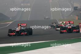 Jenson Button (GBR), McLaren Mercedes and Lewis Hamilton (GBR), McLaren Mercedes  28.10.2012. Formula 1 World Championship, Rd 17, Indian Grand Prix, New Delhi, India, Race Day