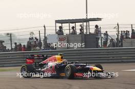 Mark Webber (AUS) Red Bull Racing RB8 locks up and runs wide on his final qualifying run. 27.10.2012. Formula 1 World Championship, Rd 17, Indian Grand Prix, New Delhi, India, Qualifying Day.