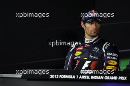 Mark Webber (AUS) Red Bull Racing in the FIA Press Conference. 27.10.2012. Formula 1 World Championship, Rd 17, Indian Grand Prix, New Delhi, India, Qualifying Day.