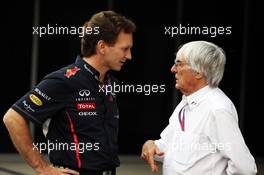 (L to R): Christian Horner (GBR) Red Bull Racing Team Principal with Bernie Ecclestone (GBR) CEO Formula One Group (FOM). 27.10.2012. Formula 1 World Championship, Rd 17, Indian Grand Prix, New Delhi, India, Qualifying Day.