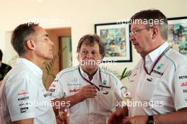 (L to R): Martin Whitmarsh (GBR) McLaren Chief Executive Officer with Norbert Haug (GER) Mercedes Sporting Director and Ross Brawn (GBR) Mercedes AMG F1 Team Principal. 28.10.2012. Formula 1 World Championship, Rd 17, Indian Grand Prix, New Delhi, India, Race Day.
