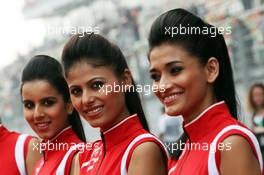 Grid girls on the drivers parade. 28.10.2012. Formula 1 World Championship, Rd 17, Indian Grand Prix, New Delhi, India, Race Day.