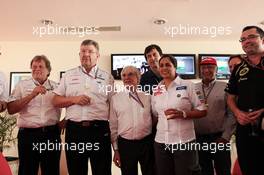 Bernie Ecclestone (GBR) CEO Formula One Group (FOM) celebrates his 82nd birthday with team personnel (L to R): Norbert Haug (GER) Mercedes Sporting Director; Ross Brawn (GBR) Mercedes AMG F1 Team Principal; Toto Wolff (GER) Williams Chief Executive Officer; Monisha Kaltenborn (AUT) Sauber Team Principal; Niki Lauda (AUT); Eric Boullier (FRA) Lotus F1 Team Principal. 28.10.2012. Formula 1 World Championship, Rd 17, Indian Grand Prix, New Delhi, India, Race Day.