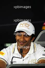 Narain Karthikeyan (IND) Hispania Racing F1 Team (HRT) in the FIA Press Conference. 25.10.2012. Formula 1 World Championship, Rd 17, Indian Grand Prix, New Delhi, India, Preparation Day