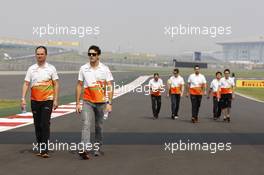 Jules Bianchi (FRA) Sahara Force India F1 Team Third Driver walks the circuit. 25.10.2012. Formula 1 World Championship, Rd 17, Indian Grand Prix, New Delhi, India, Preparation Day