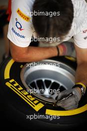 Pirelli tyres marked by the Sahara Force India F1 Team. 25.10.2012. Formula 1 World Championship, Rd 17, Indian Grand Prix, New Delhi, India, Preparation Day
