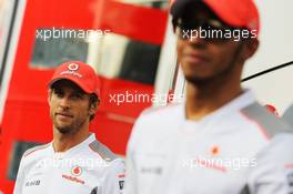 (L to R): Jenson Button (GBR) McLaren with team mate Lewis Hamilton (GBR) McLaren. 07.09.2012. Formula 1 World Championship, Rd 13, Italian Grand Prix, Monza, Italy, Practice Day