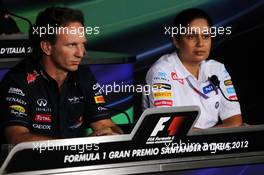 (L to R): Christian Horner (GBR) Red Bull Racing Team Principal and Monisha Kaltenborn (AUT) Sauber Managing Director in the FIA Press Conference. 07.09.2012. Formula 1 World Championship, Rd 13, Italian Grand Prix, Monza, Italy, Practice Day