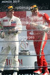 (L to R): second placed Sergio Perez (MEX) Sauber and third placed Fernando Alonso (ESP) Ferrari celebrate on the podium. 09.09.2012. Formula 1 World Championship, Rd 13, Italian Grand Prix, Monza, Italy, Race Day
