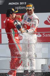 Race winner Lewis Hamilton (GBR) McLaren celebrates on the podium. 09.09.2012. Formula 1 World Championship, Rd 13, Italian Grand Prix, Monza, Italy, Race Day
