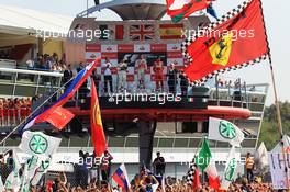 The podium (L to R): Sergio Perez (MEX) Sauber, second; Lewis Hamilton (GBR) McLaren, race winner; Fernando Alonso (ESP) Ferrari, third. 09.09.2012. Formula 1 World Championship, Rd 13, Italian Grand Prix, Monza, Italy, Race Day