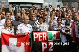 2nd place Sergio Perez (MEX), Sauber F1 Team celebrates with the team and Peter Sauber (SUI) Sauber Team Principal 09.09.2012. Formula 1 World Championship, Rd 13, Italian Grand Prix, Monza, Italy, Race Day