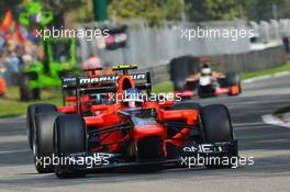 Charles Pic (FRA) Marussia F1 Team MR01 leads team mate Timo Glock (GER) Marussia F1 Team MR01. 08.09.2012. Formula 1 World Championship, Rd 13, Italian Grand Prix, Monza, Italy, Qualifying Day