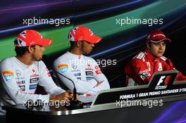 Post qualifying FIA Press Conference (L to R): Jenson Button (GBR) McLaren, second; Lewis Hamilton (GBR) McLaren, pole position; Felipe Massa (BRA) Ferrari, third. 08.09.2012. Formula 1 World Championship, Rd 13, Italian Grand Prix, Monza, Italy, Qualifying Day