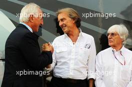 (L to R): Alberto Bombassei (ITA) Brembo CEO with Luca di Montezemolo (ITA) Ferrari President and Bernie Ecclestone (GBR) CEO Formula One Group (FOM). 08.09.2012. Formula 1 World Championship, Rd 13, Italian Grand Prix, Monza, Italy, Qualifying Day