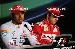 (L to R): Pole sitter Lewis Hamilton (GBR) McLaren and third placed Felipe Massa (BRA) Ferrari in the post qualifying FIA Press Conference. 08.09.2012. Formula 1 World Championship, Rd 13, Italian Grand Prix, Monza, Italy, Qualifying Day