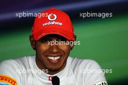 Pole sitter Lewis Hamilton (GBR) McLaren in the post qualifying FIA Press Conference. 08.09.2012. Formula 1 World Championship, Rd 13, Italian Grand Prix, Monza, Italy, Qualifying Day