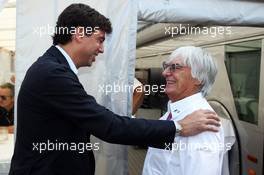 (L to R): Andrea Agnelli (ITA) FIAT and Exor Board Member and President of Juventus FC with Bernie Ecclestone (GBR) CEO Formula One Group (FOM). 09.09.2012. Formula 1 World Championship, Rd 13, Italian Grand Prix, Monza, Italy, Race Day