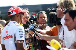 Lewis Hamilton (GBR) McLaren with the media. 06.09.2012. Formula 1 World Championship, Rd 13, Italian Grand Prix, Monza, Italy, Preparation Day