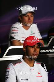 Lewis Hamilton (GBR) McLaren and Nico Rosberg (GER) Mercedes AMG F1 in the FIA Press Conference. 06.09.2012. Formula 1 World Championship, Rd 13, Italian Grand Prix, Monza, Italy, Preparation Day