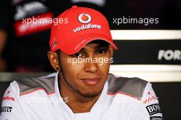 Lewis Hamilton (GBR) McLaren in the FIA Press Conference. 06.09.2012. Formula 1 World Championship, Rd 13, Italian Grand Prix, Monza, Italy, Preparation Day