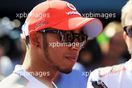 Lewis Hamilton (GBR) McLaren wi thwiththe media. 06.09.2012. Formula 1 World Championship, Rd 13, Italian Grand Prix, Monza, Italy, Preparation Day