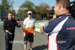 Nico Hulkenberg (GER) Sahara Force India F1 walks the circuit with Martin Brundle (GBR) Sky Sports Commentator. 06.09.2012. Formula 1 World Championship, Rd 13, Italian Grand Prix, Monza, Italy, Preparation Day