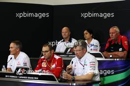 The FIA Press Conference (From back row (L to R): Kim Spearman (GBR) Cosworth General Manager; Monisha Kaltenborn (AUT) Sauber Managing Director; John Booth (GBR) Marussia F1 Team Team Principal; Martin Whitmarsh (GBR) McLaren Chief Executive Officer; Stefano Domenicali (ITA) Ferrari General Director; Ross Brawn (GBR) Mercedes AMG F1 Team Principal. 05.10.2012. Formula 1 World Championship, Rd 15, Japanese Grand Prix, Suzuka, Japan, Practice Day.