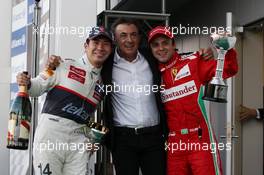 (L to R): Kamui Kobayashi (JPN) Sauber celebrates his third position on the podium with Jean Alesi (FRA) and second placed Felipe Massa (BRA) Ferrari. 07.10.2012. Formula 1 World Championship, Rd 15, Japanese Grand Prix, Suzuka, Japan, Race Day.