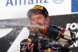 Race winner Sebastian Vettel (GER) Red Bull Racing celebrates on the podium. 07.10.2012. Formula 1 World Championship, Rd 15, Japanese Grand Prix, Suzuka, Japan, Race Day.