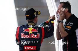 Race winner Sebastian Vettel (GER) Red Bull Racing celebrates on the podium with Paul Monaghan (GBR) Red Bull Racing Chief Engineer. 07.10.2012. Formula 1 World Championship, Rd 15, Japanese Grand Prix, Suzuka, Japan, Race Day.