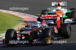 Jean-Eric Vergne (FRA) Scuderia Toro Rosso STR7 leads Paul di Resta (GBR) Sahara Force India VJM05. 07.10.2012. Formula 1 World Championship, Rd 15, Japanese Grand Prix, Suzuka, Japan, Race Day.