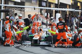 Nico Hulkenberg (GER) Sahara Force India F1 VJM05 makes a pit stop. 07.10.2012. Formula 1 World Championship, Rd 15, Japanese Grand Prix, Suzuka, Japan, Race Day.