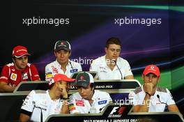 The FIA Press Conference (From back row (L to R)): Felipe Massa (BRA) Ferrari; Kamui Kobayashi (JPN) Sauber; Paul di Resta (GBR) Sahara Force India F1; Lewis Hamilton (GBR) McLaren; Sergio Perez (MEX) Sauber; Jenson Button (GBR) McLaren.  04.10.2012. Formula 1 World Championship, Rd 15, Japanese Grand Prix, Suzuka, Japan, Preparation Day.
