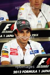 Sergio Perez (MEX) Sauber in the FIA Press Conference. 04.10.2012. Formula 1 World Championship, Rd 15, Japanese Grand Prix, Suzuka, Japan, Preparation Day.