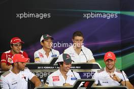 The FIA Press Conference (From back row (L to R)): Felipe Massa (BRA) Ferrari; Kamui Kobayashi (JPN) Sauber; Paul di Resta (GBR) Sahara Force India F1; Lewis Hamilton (GBR) McLaren; Sergio Perez (MEX) Sauber; Jenson Button (GBR) McLaren.  04.10.2012. Formula 1 World Championship, Rd 15, Japanese Grand Prix, Suzuka, Japan, Preparation Day.