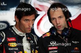 (L to R): Mark Webber (AUS) Red Bull Racing with Ciaron Pilbeam (GBR) Red Bull Racing Race Engineer. 12.10.2012. Formula 1 World Championship, Rd 16, Korean Grand Prix, Yeongam, South Korea, Practice Day.
