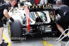 Kimi Raikkonen (FIN) Lotus F1 E20 exhaust and rear wing detail. 12.10.2012. Formula 1 World Championship, Rd 16, Korean Grand Prix, Yeongam, South Korea, Practice Day.