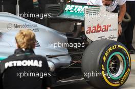 Michael Schumacher (GER) Mercedes AMG F1 W03 exhaust and rear suspension detail. 12.10.2012. Formula 1 World Championship, Rd 16, Korean Grand Prix, Yeongam, South Korea, Practice Day.