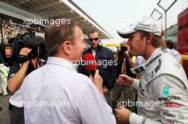 (L to R): Martin Brundle (GBR) Sky Sports Commentator with Nico Rosberg (GER) Mercedes AMG F1 on the grid. 14.10.2012. Formula 1 World Championship, Rd 16, Korean Grand Prix, Yeongam, South Korea, Race Day.