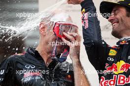 (L to R): Adrian Newey (GBR) Red Bull Racing Chief Technical Officer celebrates on the podium with second placed Mark Webber (AUS) Red Bull Racing. 14.10.2012. Formula 1 World Championship, Rd 16, Korean Grand Prix, Yeongam, South Korea, Race Day.