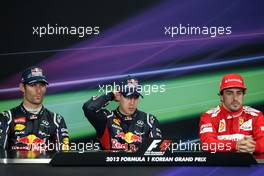 Mark Webber (AUS), Red Bull Racing, Sebastian Vettel (GER), Red Bull Racing and Fernando Alonso (ESP), Scuderia Ferrari  14.10.2012. Formula 1 World Championship, Rd 16, Korean Grand Prix, Yeongam, Korea, Race Day
