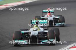 Nico Rosberg (GER) Mercedes AMG F1 W03 leads team mate Michael Schumacher (GER) Mercedes AMG F1 W03. 14.10.2012. Formula 1 World Championship, Rd 16, Korean Grand Prix, Yeongam, South Korea, Race Day.
