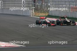 Kimi Raikkonen (FIN), Lotus F1 Team and Lewis Hamilton (GBR), McLaren Mercedes  14.10.2012. Formula 1 World Championship, Rd 16, Korean Grand Prix, Yeongam, Korea, Race Day