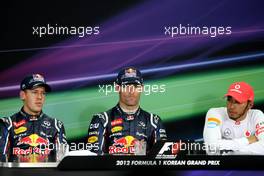 Sebastian Vettel (GER), Red Bull Racing, Mark Webber (AUS), Red Bull Racing and Lewis Hamilton (GBR), McLaren Mercedes  13.10.2012. Formula 1 World Championship, Rd 16, Korean Grand Prix, Yeongam, Korea, Qualifying Day